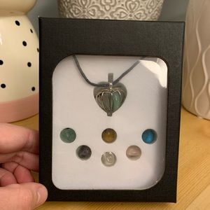 NWOT - 7 Crystals Pendant With Heart Shaped Cage